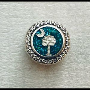 Pandora RARE Charleston, SC Teal Sparkle Button Charm SSL